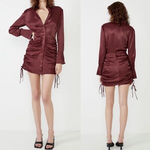 Bardot Sui Shirt Dress In Burgundy Style # 57216DB1 XL